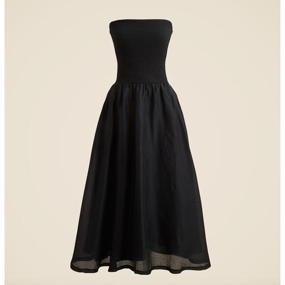 NEW J.Crew Strapless Mixy Dress Smocked A Line Minimalist Ramie Black XXS - Picture 5 of 15